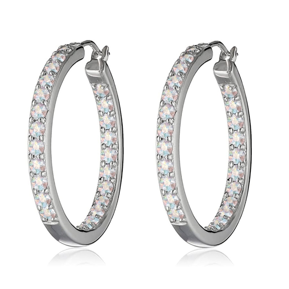 Silvertone Hoop Earrings in AB Swarovski Crystals